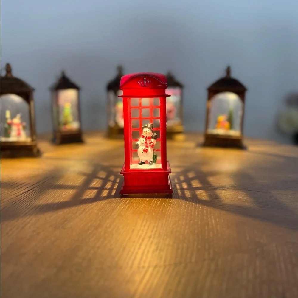 Christmas Lantern Light – Red Phone Booth Santa Snow Globe Lamp